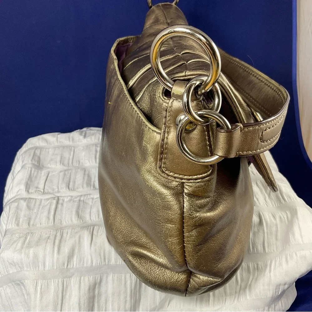 Coach Metallic Leather Hobo Shoulder Bag | Gold Bronz - Picture 7 of 16